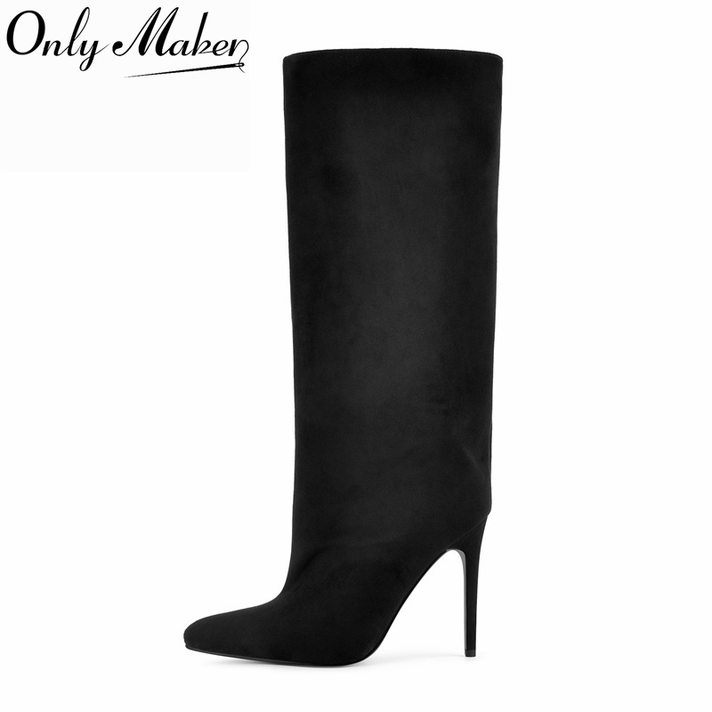 Female Formal Wear - Onlymaker Black Faux Suede Knee High
