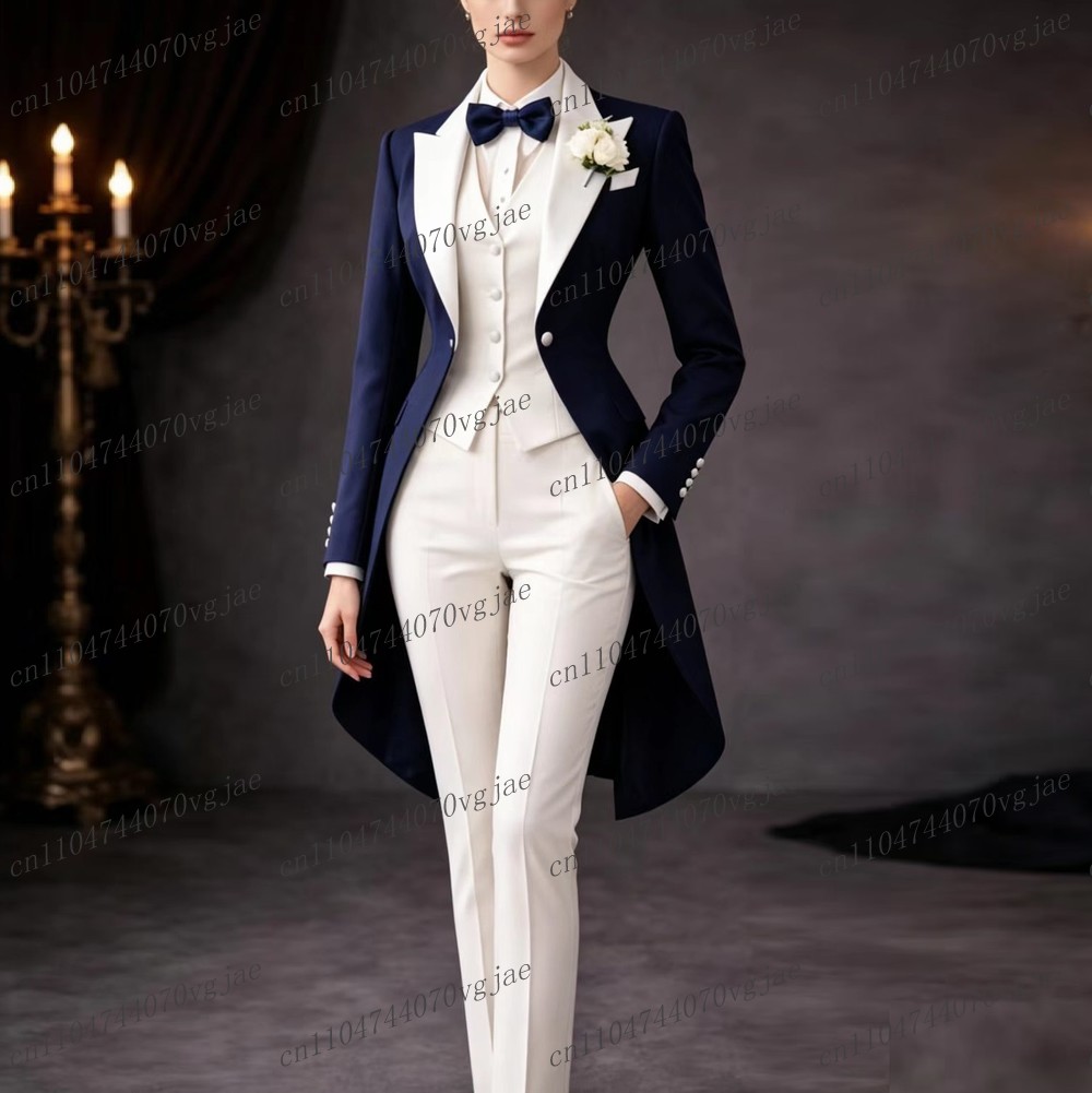 Women Formal Wear Set - Navy Blue And White Long Women