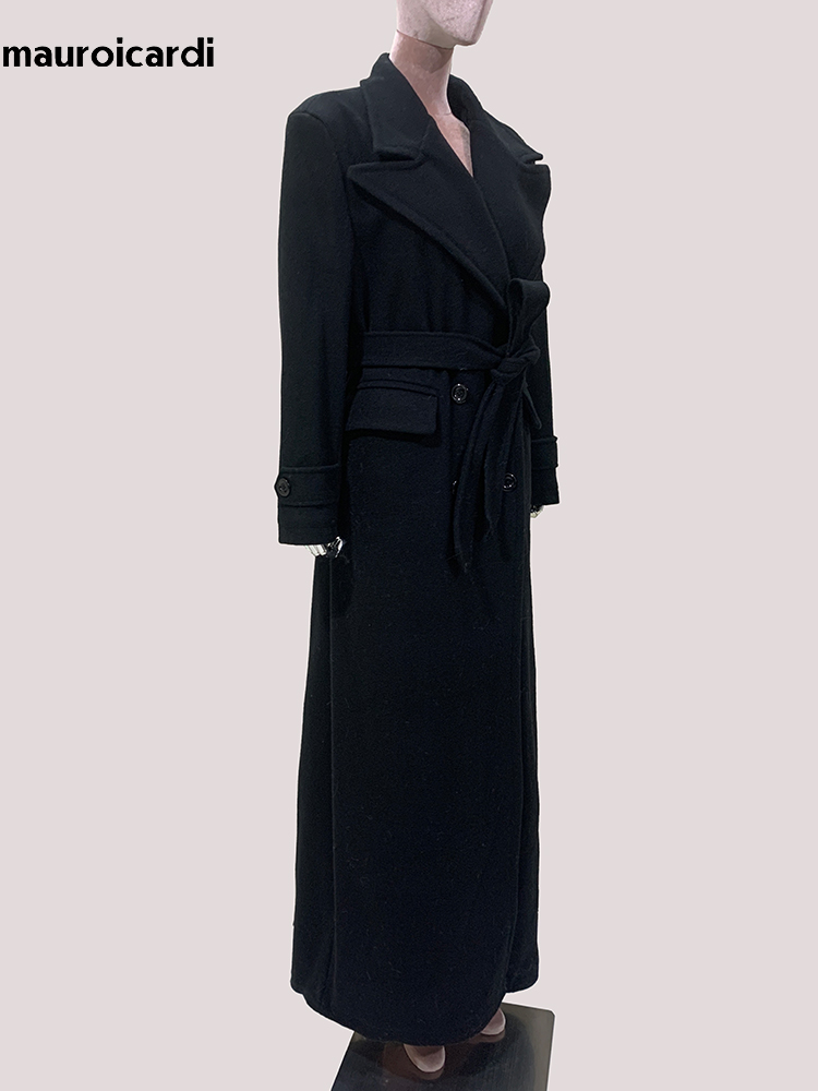 Tailored Coat Wool - Mauroica Winter Luxury Extra Long Black