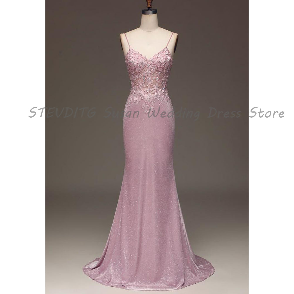 Formal Dress Female - Pink Evening Dresses Women Spaghetti Strap