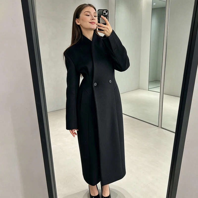 Women Stand Collar Double Brea - огляд і ціна Tailored Coat Wool