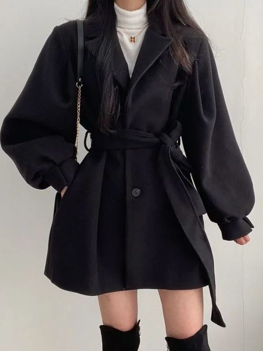 Korean Style Woolen Coat Belte - огляд і ціна Tailored Coat Wool