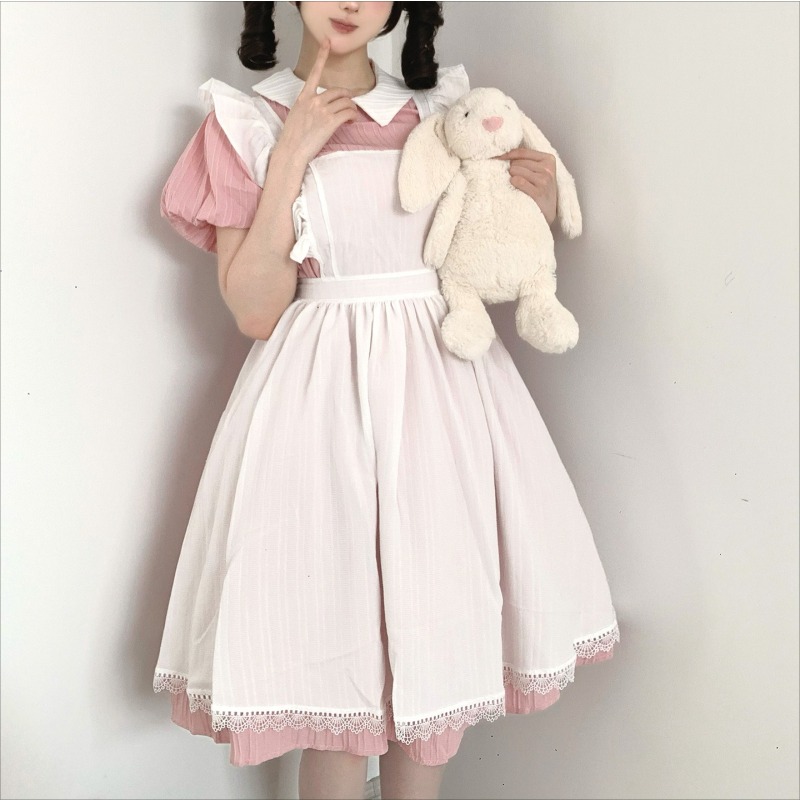 Long Pink White Maid Dress wit - огляд і ціна Vintage Women'S Formal Wear