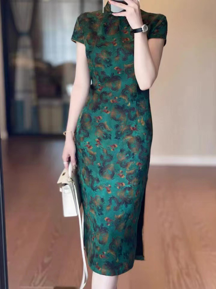 Elegant Green Retro Long Dress - огляд і ціна Formal Dress Female