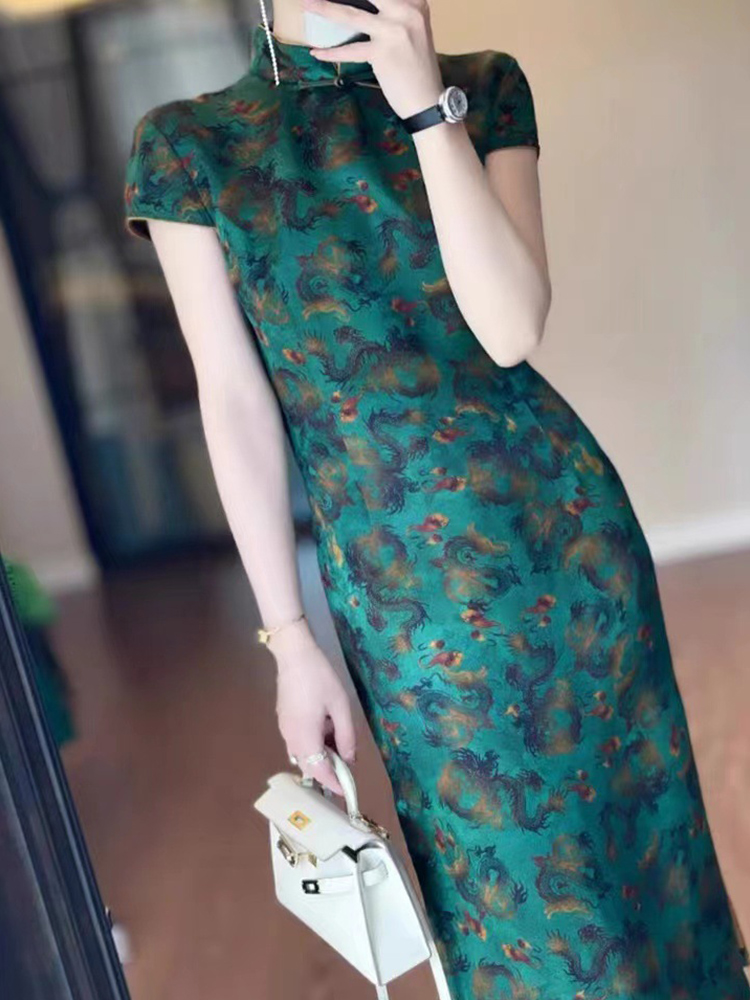 Elegant Green Retro Long Dress - огляд і ціна Formal Dress Female